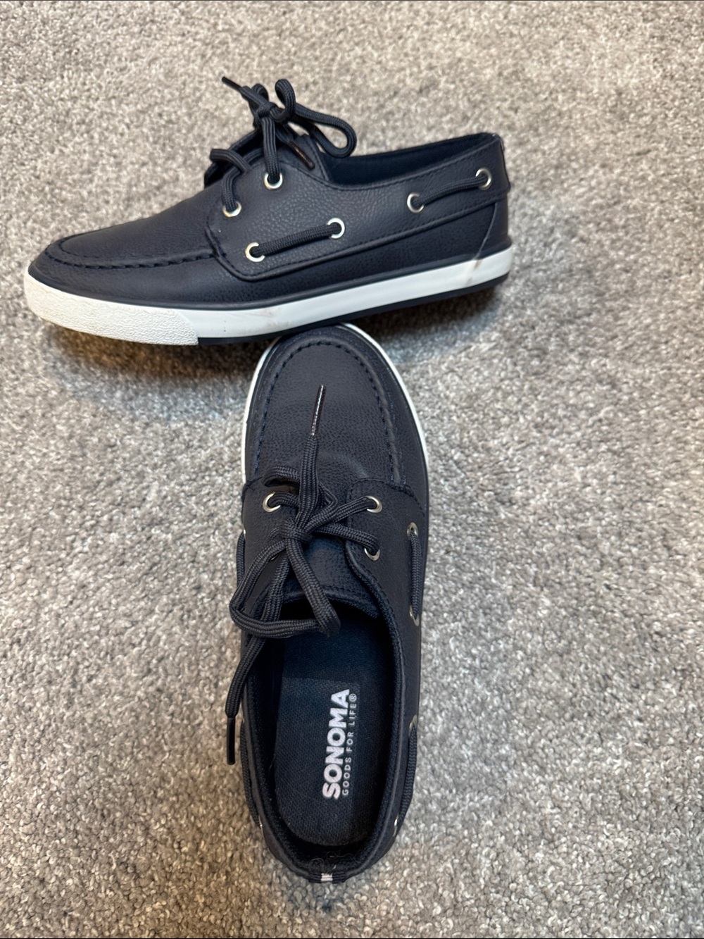 Sonoma Navy Leather Lace-Up Boat Shoes with White Sole